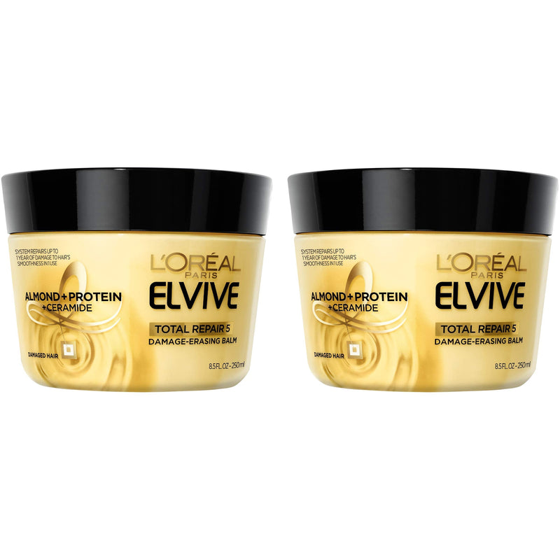 L'Oreal Paris Hair Care Elvive Total Repair 5 Damage Erasing Balm, Conditioning Hair Mask for Damaged Hair, with Almond and Protein, 8.5 fl; oz, (Pack of 2) L'Oreal Paris