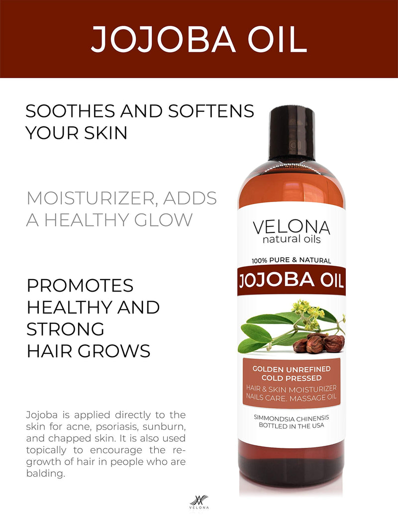 Velona Jojoba Oil USDA Certified Organic - 64 oz | 100% Pure and Natural Carrier Oil| Golden, Unrefined, Cold Pressed, Hexane Free | Moisturizing Face, Hair, Body, Skin Care, Stretch Marks, Cuticles velona