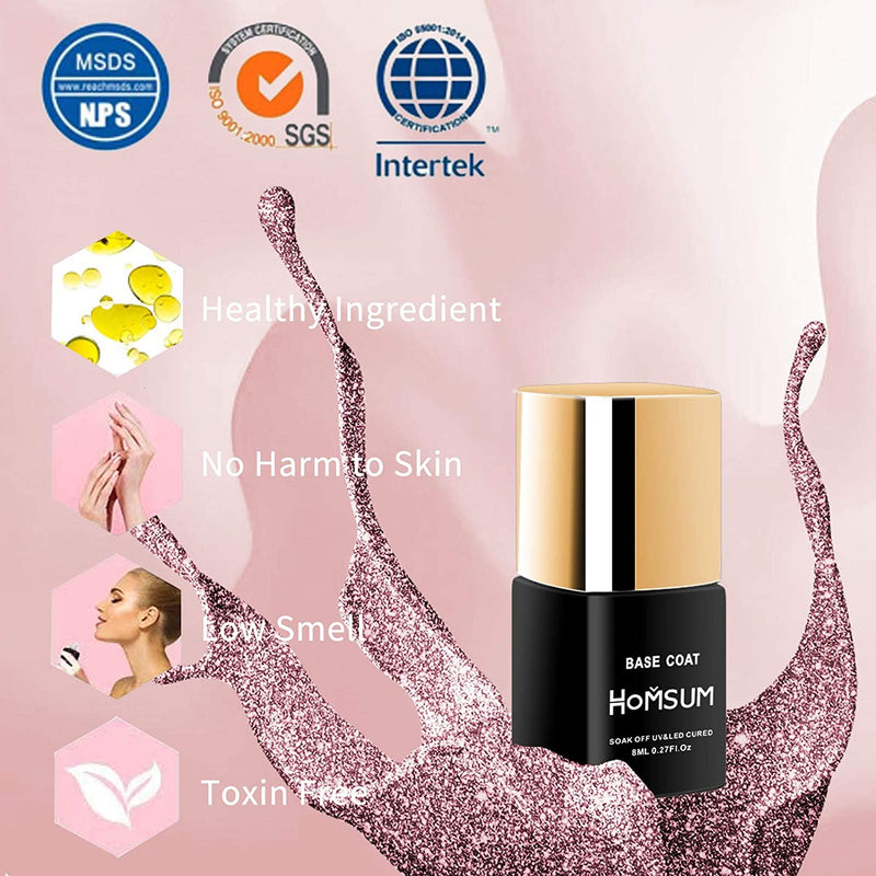HOMSUM Gel Nail Polish Set - Blue Silver Glitter Gel Nail Polish UV LED Soak Off with No Wipe Base and Glossy Top Coat, Nail Art Manicure Kit Gift Set 8ML HOMSUM