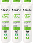 Cliganic Organic Cotton Rounds (300 Count) Makeup Remover Pads, Hypoallergenic, Lint-Free | 100% Pure Cotton Cliganic