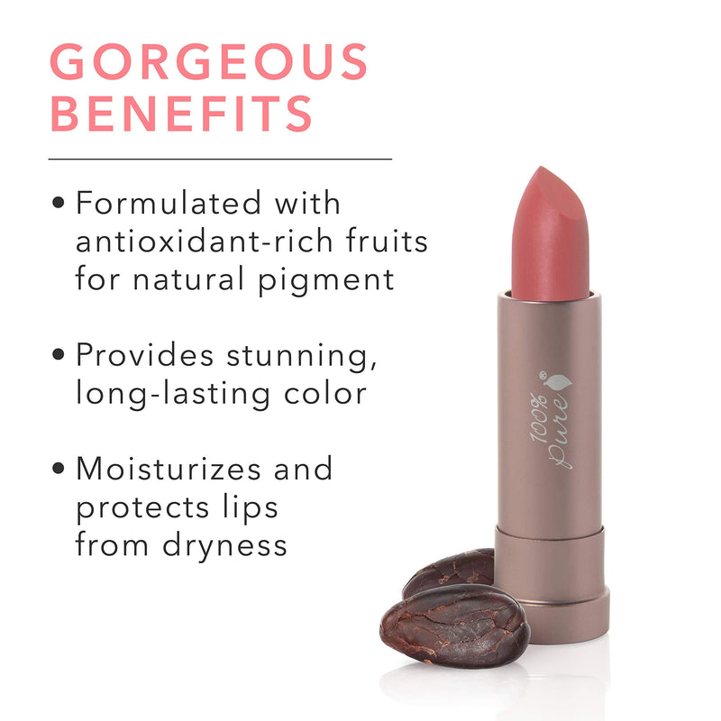 100% PURE Cocoa Butter Matte Lipstick (Fruit Pigmented), Pink Canyon, Full Coverage, Long Lasting, Matte Lip, Moisturizing Cocoa Butter, Natural Makeup (Dusty Pink) - 0.15 oz 100% PURE