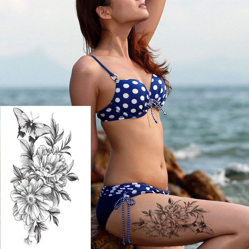 12 Sheets Large Flowers Temporary Tattoos for Women, Waterproof Fake Tattoos Rose Peony Body Art Arm Tattoo Stickers for Women, Girls Jeefonna
