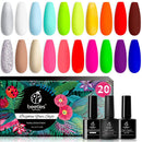 Beetles 20 Pcs Gel Nail Polish Kit, Neon Nail Polish Hot Pink Magenta Lemon Green Soak Off Nail Gel Polish Starter Kit with Glossy & Matte Top Coat and Base Coat Best Gift for Her beetles Gel Polish Store