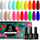 Beetles 20 Pcs Gel Nail Polish Kit, Neon Nail Polish Hot Pink Magenta Lemon Green Soak Off Nail Gel Polish Starter Kit with Glossy & Matte Top Coat and Base Coat Best Gift for Her beetles Gel Polish