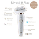 Braun Epilator Silk-épil 9 9-030 with Flexible Head, Facial Hair Removal for Women and Men, Shaver & Trimmer, Cordless, Rechargeable, Wet & Dry, Beauty Kit with Body Massage Pad Braun