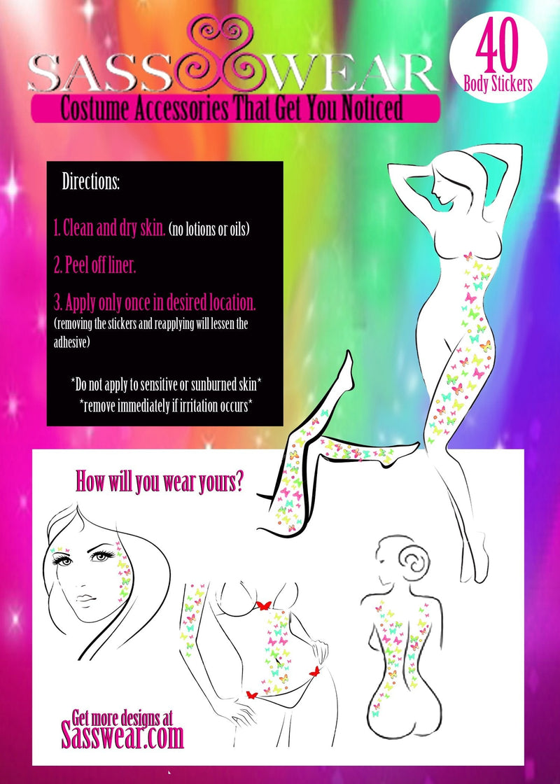 Sasswear Blacklight Body Stickers - Neon, 40/pk (Butterfly) Sasswear