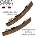 Camila Paris CP3075 French Hair Barrette Clip for Girls, Set of 2 Brown Rubberized Metal Clasp Strong Hold Grip Hair Clips for Women, No Slip Durable Styling Girls Hair Accessories, Made in France Camila