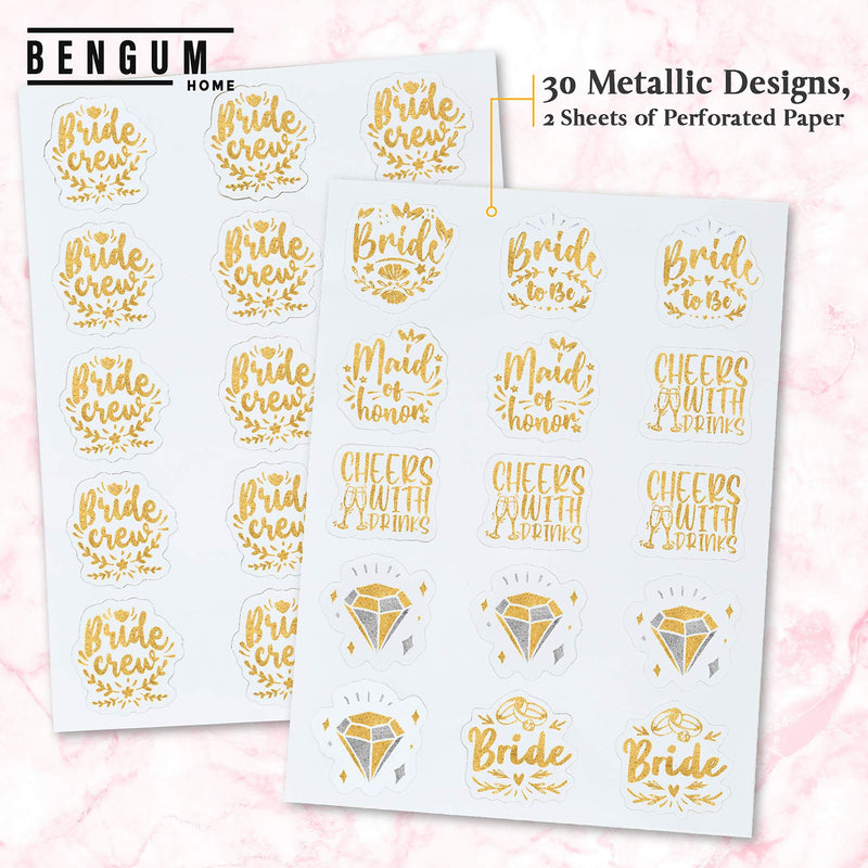 30pc Bachelorette Party Tattoos | Bride Tattoo | Perforated Temporary Metallic Gold Tattoos | Bachelorette Party Decorations | Bridesmaid Gift | Bride to Be Favor Bengum