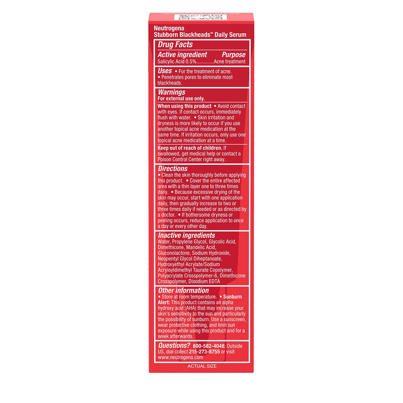 Neutrogena Stubborn Blackheads Daily Acne Facial Serum with Salicylic, Glycolic, Polyhydroxy & Mandelic Acids, Oil-Free Face Serum for Acne-Prone Skin to Help Clear Clogged Pores, 1 fl. oz Neutrogena