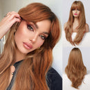 Honygebia Honey Blonde Ombre Wig - Long Auburn Wigs with Curtain Bangs for Women, Straight Layered Dark Roots Hair, Natural Synthetic Heat Resistant Wigs for Everyday Honygebia