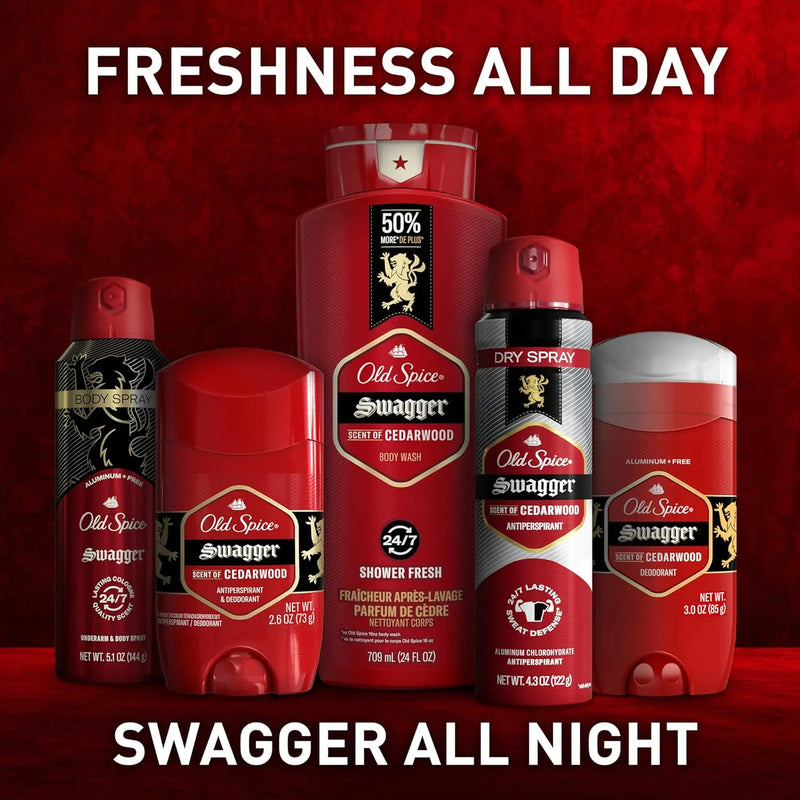 Old Spice Body Wash for Men, 24/7 Shower Fresh with Lasting Scent, Red Collection, Swagger with Cedarwood Scent, 24 fl oz (Pack of 2) Infinity Warehouse