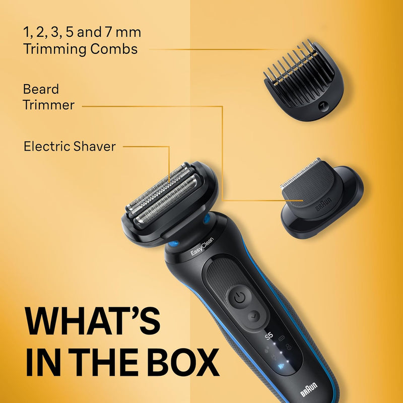 Braun Electric Shaver for Men, Series 5 5120s, Wet & Dry Shave, Turbo Shaving Mode, Foil Shaver, Engineered in Germany, with Beard Trimmer & Attachments, Blue Infinity Warehouse