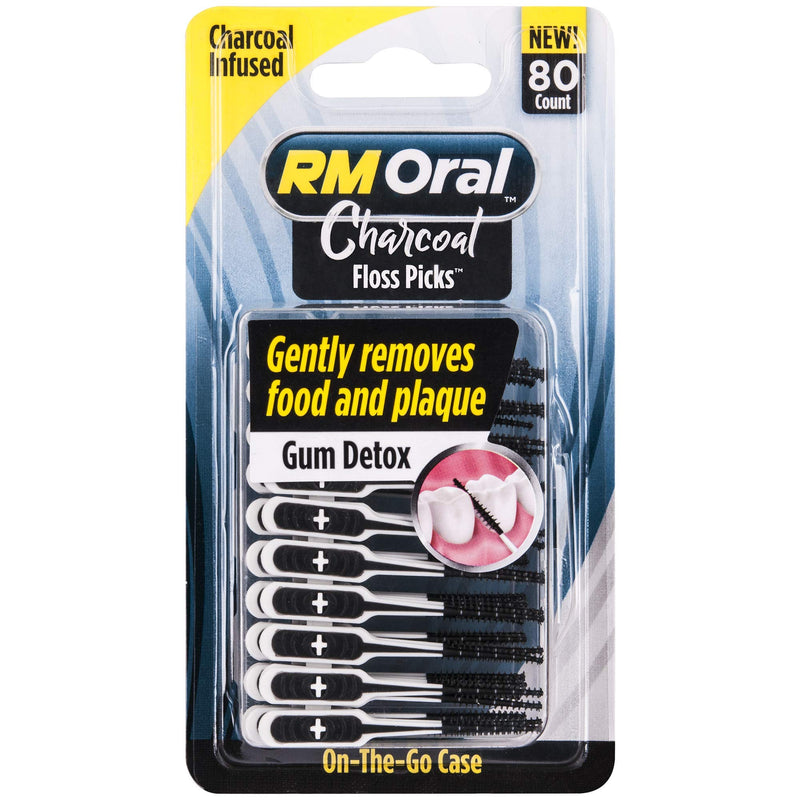 RM Oral Charcoal Infused Floss Picks Gum Detox On-The-Go, 80 Picks Floss