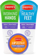 O'Keeffe's Night Treatment Combo Pack Including Working Hands Night Treatment Hand Cream, Healthy Feet Night Treatment Foot Cream and Lip Repair Night Treatment Lip Balm O'Keeffe's