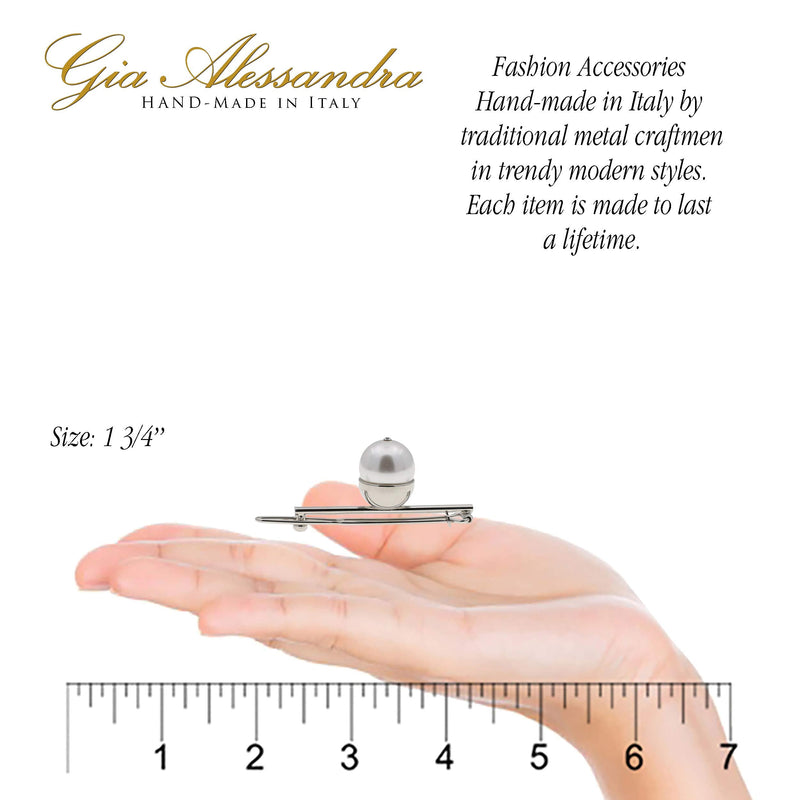 Gia Alessandra GA248 Wedding Bridal Hair Barrette Slide Clip Silver and Large Pearl Styling Girls Hair Ornaments. No Slip Durable Styling Hair Accessories for Women. Handmade in Italy (2.75 Inch) Gia Alessandra