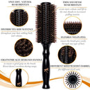 Boar Bristle Round Brush for Blow Drying Set. Round Hair Brush With Large 2.7” Wooden Barrel. Hairbrush Ideal to Add Volume and Body. Free 3 x Hair Clips & Travel Bag. Belula Store