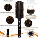 Boar Bristle Round Brush for Blow Drying Set. Round Hair Brush With Small 2" Wooden Barrel. Hairbrush Ideal to Add Volume and Body. Free 3 x Hair Clips & Travel Bag. Belula Store