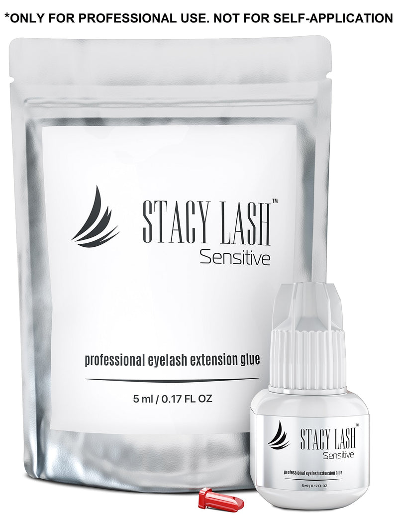 Sensitive Eyelash Extension Glue Stacy Lash 0.17fl.oz/5ml /Low Fume/ 5 Sec Drying time/Retention -5 Weeks/Professional Use Only Black Adhesive for Individual Semi-Permanent Eyelash Extensions STACY LASH