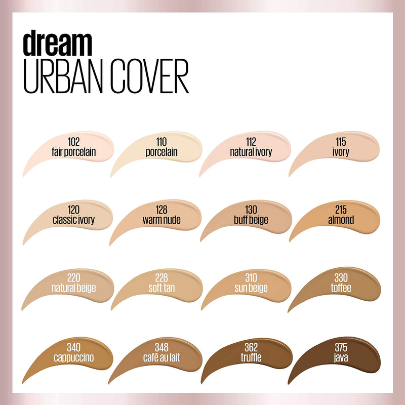 Maybelline Dream Urban Cover Flawless Coverage Foundation Makeup, SPF 50, Natural Ivory Maybelline New York