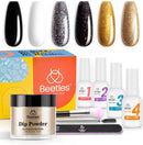 Beetles Dipping Powder Starter Kits 6 Colors Dip Nails Black Gold Glitter Dip Powder Nail Dip Set Dipping System for French,No LED Nail Lamp Needed Manicure Nail Art DIY Home Gifts for Women beetles Gel Polish Store