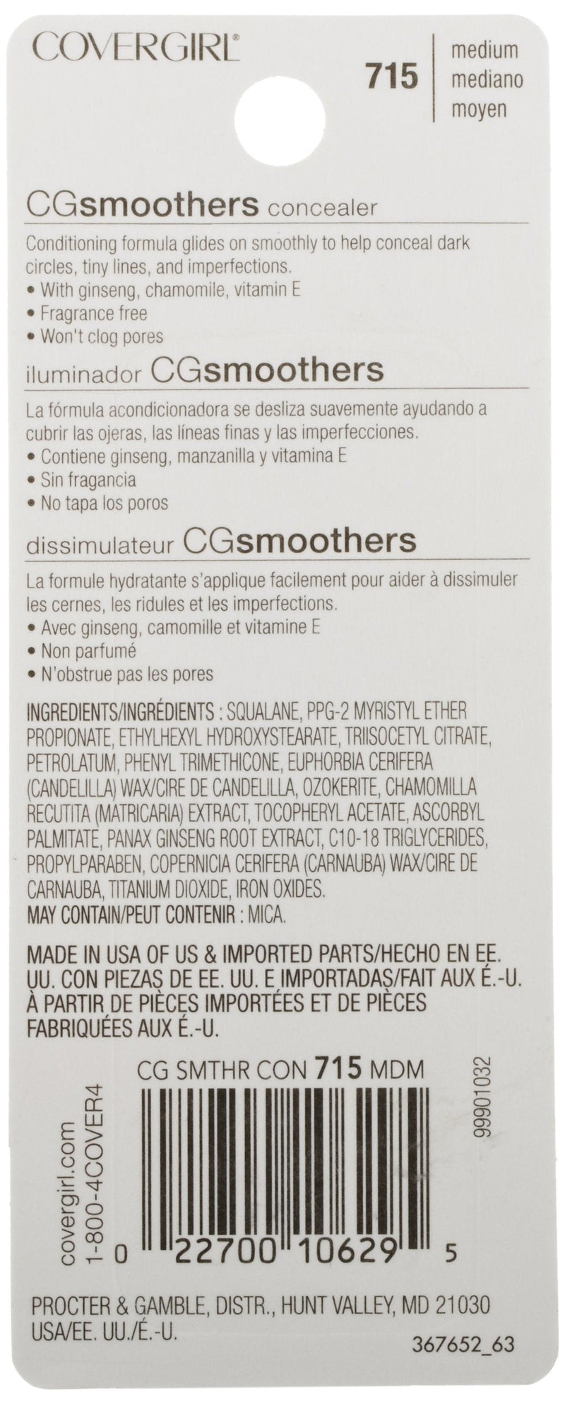 COVERGIRL Smoothers Moisturizing Concealer Stick, Concealer Makeup, 0.14 Ounces ,Concealer for Dark Circles, Full Coverage Concealer, Under Eye Concealer, Packed with Good-For-You Botanicals COVERGIRL