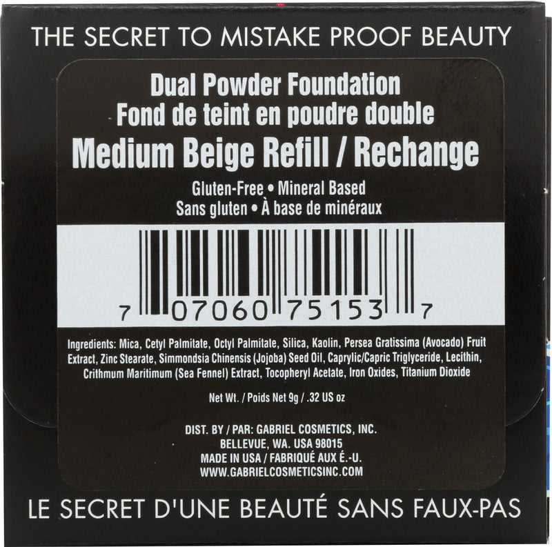 Gabriel Cosmetics Dual Powder Foundation, Natural, Paraben Free, Vegan, Gluten-free, Cruelty-free, Non GMO, Pressed mineral powder, enhanced with Sea Fennel (Medium Beige REFILL) Gabriel Cosmetics