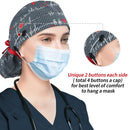 ABAMERICA Working Cap with Button Long Hair, Adjustable Working Hat Ponytail Holder, Tie Back Hats for Women, One Size (C00-1 Pack: Ponytail Black EKG) ABAMERICA