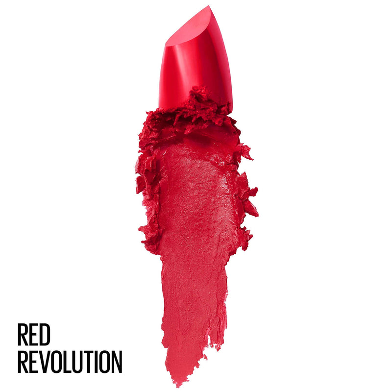Maybelline Color Sensational Lipstick, Lip Makeup, Cream Finish, Hydrating Lipstick, Nude, Pink, Red, Plum Lip Color, Red Revolution, 0.15 oz; (Packaging May Vary) Maybelline New York