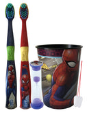 Spiderman 4 Piece Manual Toothbrush, Brushing Timer and Mouthwash Rinse Cup. Plus Dental Gift Bag and Tooth Saver Necklace (4 Piece Manual, Spiderman) L&E Products