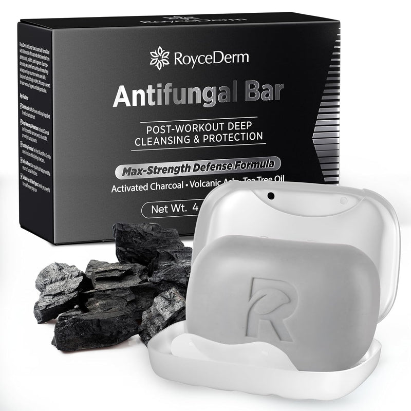 Roycederm Antifungal Soap Bar - Helps with Athlete’s Foot, Jock Itch, Ringworm for Active Skin - Relieves Itching Burning Scaling and Discomfort with Tea Tree Oil, Charcoal & Volcanic Ash Infinity Warehouse