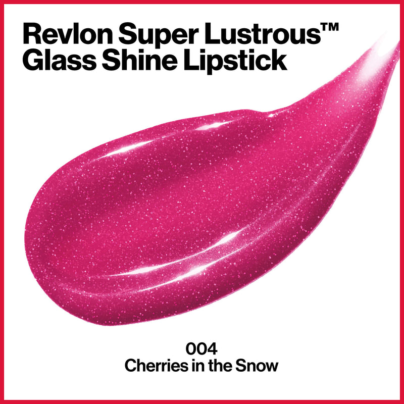 Revlon Super Lustrous Glass Shine Lipstick, Flawless Moisturizing Lip Color with Aloe, Hyaluronic Acid and Rose Quartz, Cherries in the Snow (004), 0.15 oz REVLON Store
