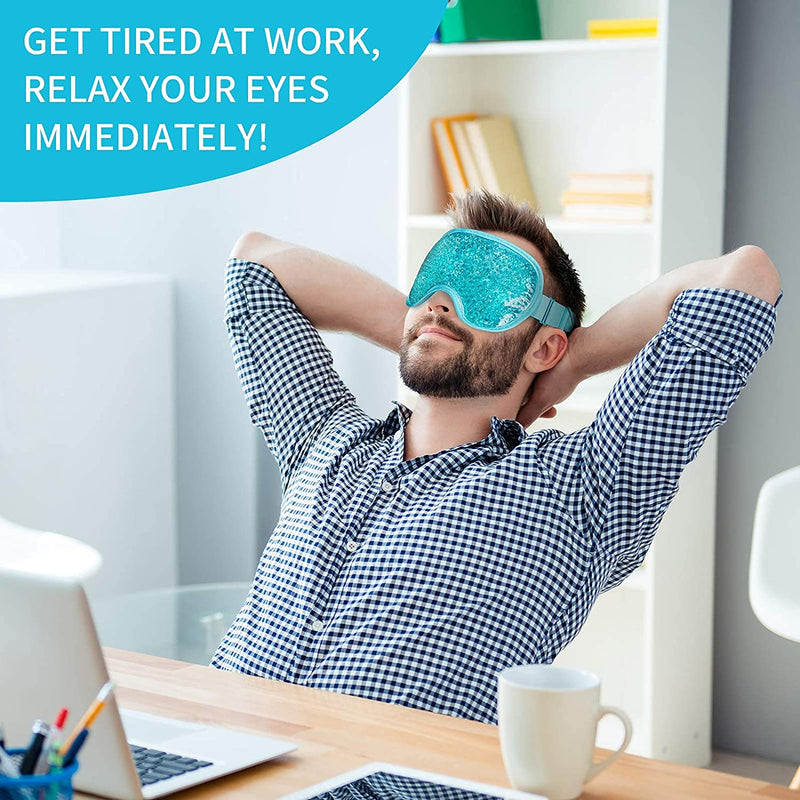 Cooling Ice Gel Eye Mask-Reusable Eye Masks, Sleeping Mask with Plush Backing for Headache, Puffiness, Migraine, Stress Relief (Blue) J JIMOO