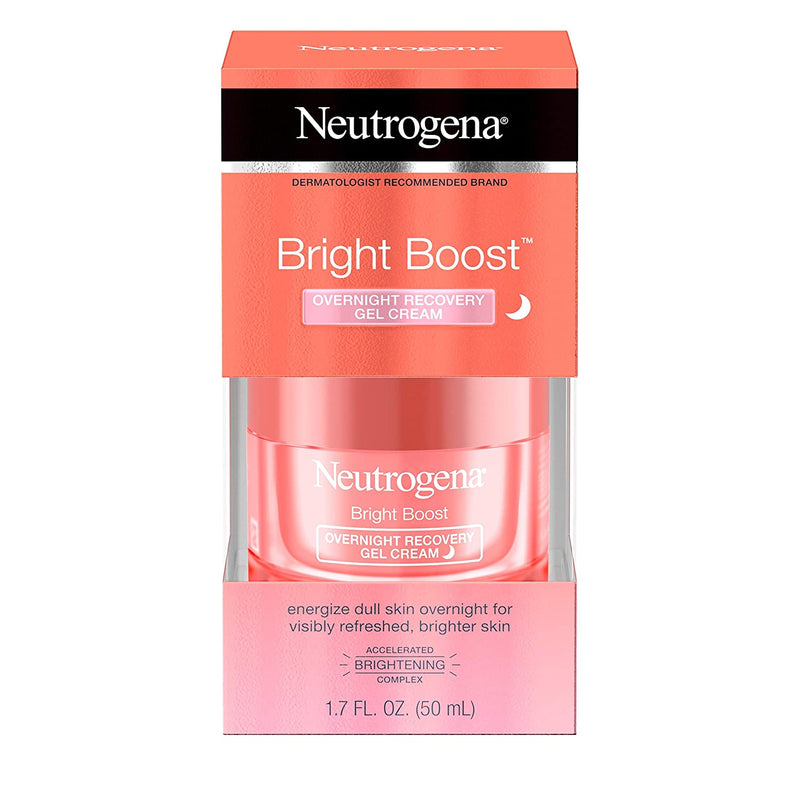 Neutrogena Bright Boost Overnight Recovery Gel Cream with Neoglucosamine, Brightening Nighttime Moisturizer, Oil-Free & Non-Comedogenic, 1.7 oz Neutrogena