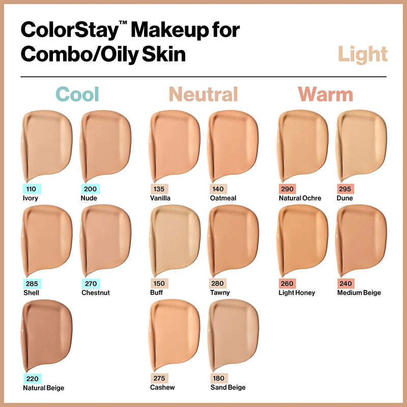 Revlon ColorStay Liquid Foundation Makeup for Combination/Oily Skin SPF 15, Longwear Medium-Full Coverage with Matte Finish, Natural Ochre (175), 1.0 oz REVLON