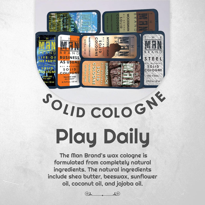 Mens Sample Solid Cologne Pack with Aspen Solid Cologne, Lumberjack Solid Cologne, Woodsman cologne, Mystery Man cologne and more (Play Daily Sampler Cologne Set - 7 Pack - 0.75 oz each) Infinity Warehouse