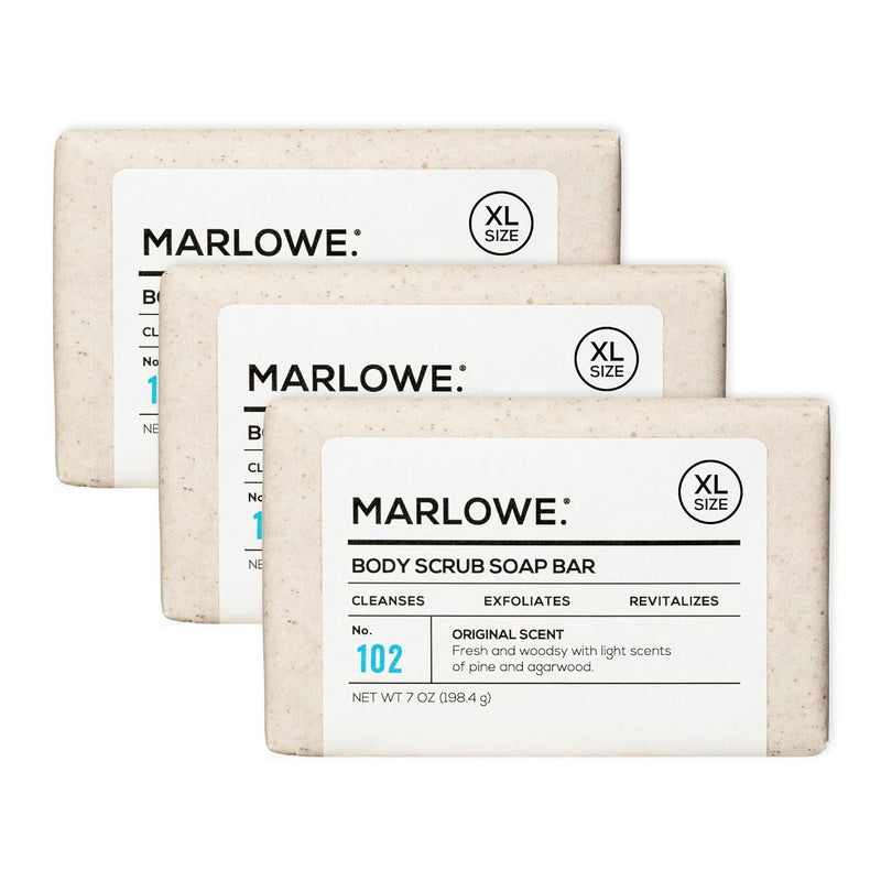 MARLOWE. No. 102 Body Scrub Soap 7 oz, Santal, Exfoliating Soap Bar with Shea Butter, Olive Oil & Green Tea Extracts, Cleanses, Smooths & Revitalizes Skin, Warm Amber, Spice & Citron Scent Infinity Warehouse