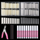 480PCS Extra Long C Curve Nail Tips and Glue, 2 Packs Natural and Clear Acrylic Nail Tips for Acrylic Nails Professional Set, 10 Sizes Artificial XXL Long Straight Square French False Nail Tips Deciniee