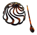 Parcelona French Swirls Celluloid Tortoise Shell Chignon Hair Updo Bun Cover Cap Cage With Large Extra Hair Stick - 3.5 Inch Diameter Parcelona