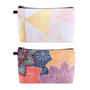 MAGEFY Cosmetic Bag 2 Styles Portable Travel Makeup Bag for Women Flower Patterns Zipper Pouches Gifts Bag for Girls Makeup Pouch with Black Zipper (2 Packs, Geometric pattern 0189+Colorful petals 0194) MAGEFY