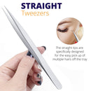 Sivote Eyelash Tweezers, 2-Pack, Hand Calibrated Straight and Curved Tips, Stainless Steel Lash Tweezers for Eyelash Extensions, Matte Silver SIVOTE