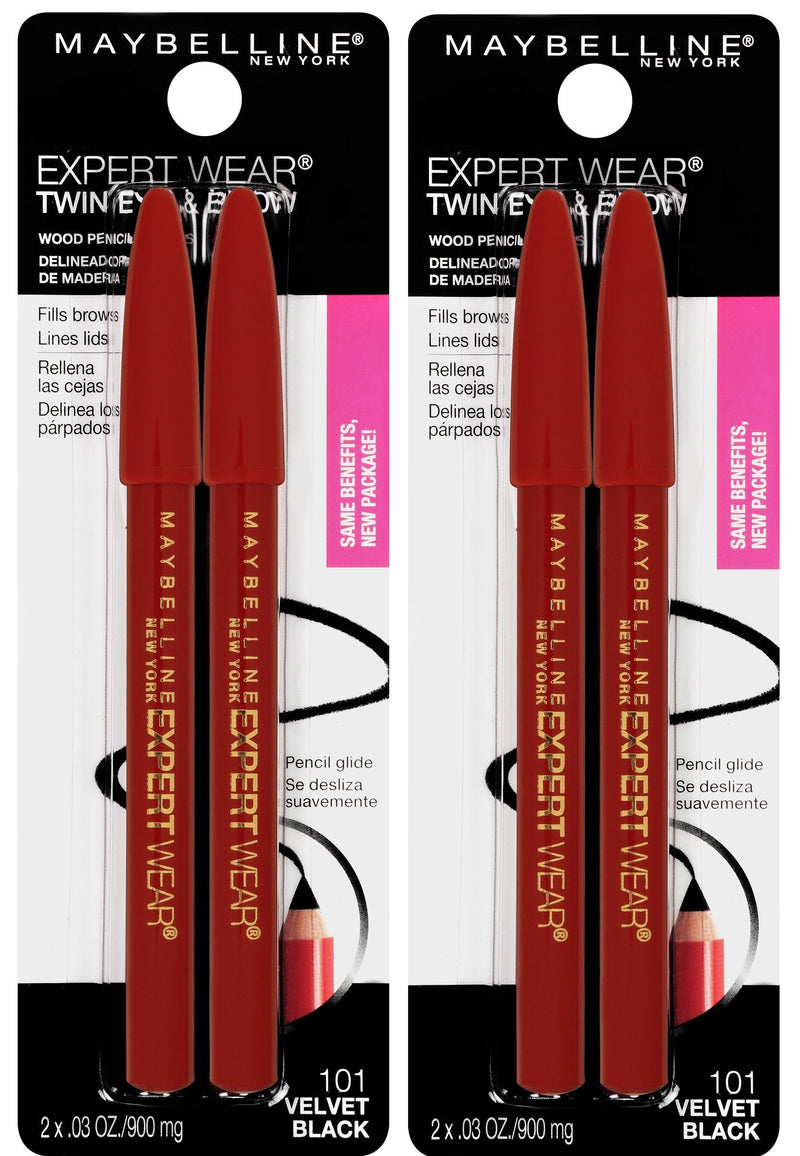 Maybelline New York Expert Wear Twin Brow & Eye Pencils Makeup, Velvet Black, 2 Count Twin (total 4 pencils ), 2 Count (Pack of 2) Maybelline New York