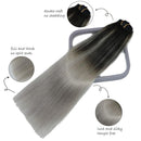 Lashup Balayage Natural Black Fading to Silver Gray Real Human Remy Virgin Hair Extensions Full Head Thinckend Double Weft (