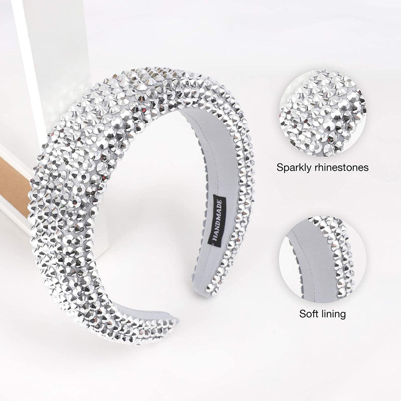 SP SOPHIA COLLECTION Women's Sparkling Crystal Padded Rhinestone Wide Bejeweled Hair Headband Party Hairband Hair Accessories in Silver SP Sophia Collection Store