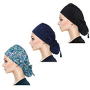 QBA Working Cap with Button Long Hair, 3 PCS, Adjustable Working Hat Sweatband Cotton Ponytail Holder, Tie Back Hats for Women & Men, One Size, 3 Pack: Black + Navy + Blue Plants QBA