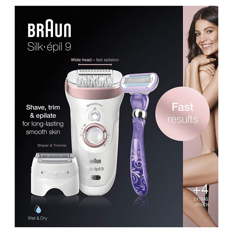 Braun Epilator Silk-épil 9 9-870, Facial Hair Removal for Women, Wet & Dry, Women Shaver & Trimmer, Cordless, Rechargeable, with Venus Extra Smooth Razor Braun