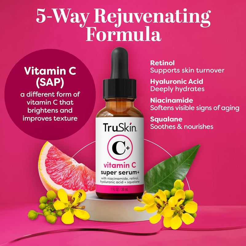 TruSkin Vitamin C Super Serum - Niacinamide, Retinol, Hyaluronic & Salicylic Acid - All-in-One Anti Aging Serum for Face – Improve Appearance of Dark Spots, Firmness for Brighter Looking Skin, 2 Fl Oz Infinity Warehouse