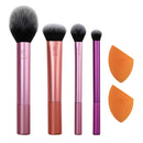 Real Techniques Makeup Brush Set with 2 Sponge Blenders for Eyeshadow, Foundation, Blush, and Concealer, 6 Piece Makeup Brush Set Real Techniques