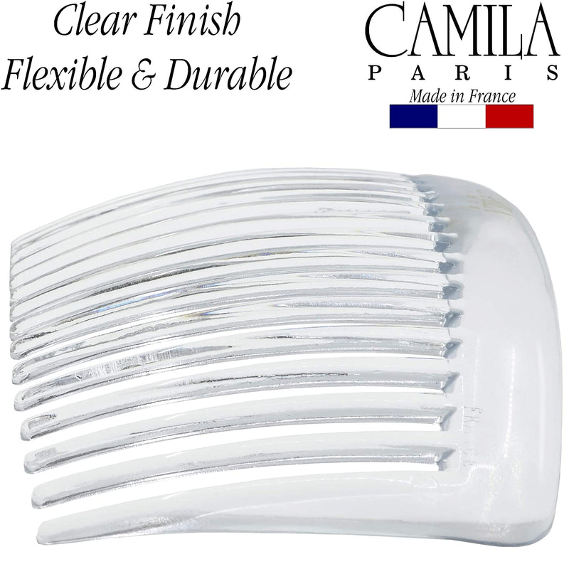 Camila Paris CP2911 French Side Combs Large 2 Pack Curved, Clear Flexible Durable Cellulose Hair Combs, Strong Hold Grip Hair Clips for Women, No Slip Styling Girls Hair Accessories, Made in France Camila Store