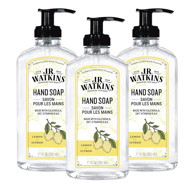 J.R. Watkins Gel Hand Soap For Bathroom or Kitchen, Scented, Cruelty Free, 11 Fl Oz, Lemon, 3 Pack Infinity Warehouse