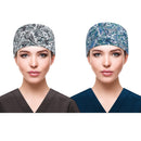 QBA Adjustable Working Cap with Button, 2 PCS, Cotton Working Hat Sweatband, Elastic Bandage Tie Back Hats for Women & Men, One Size, Black Amoeba + Blue Amoeba QBA